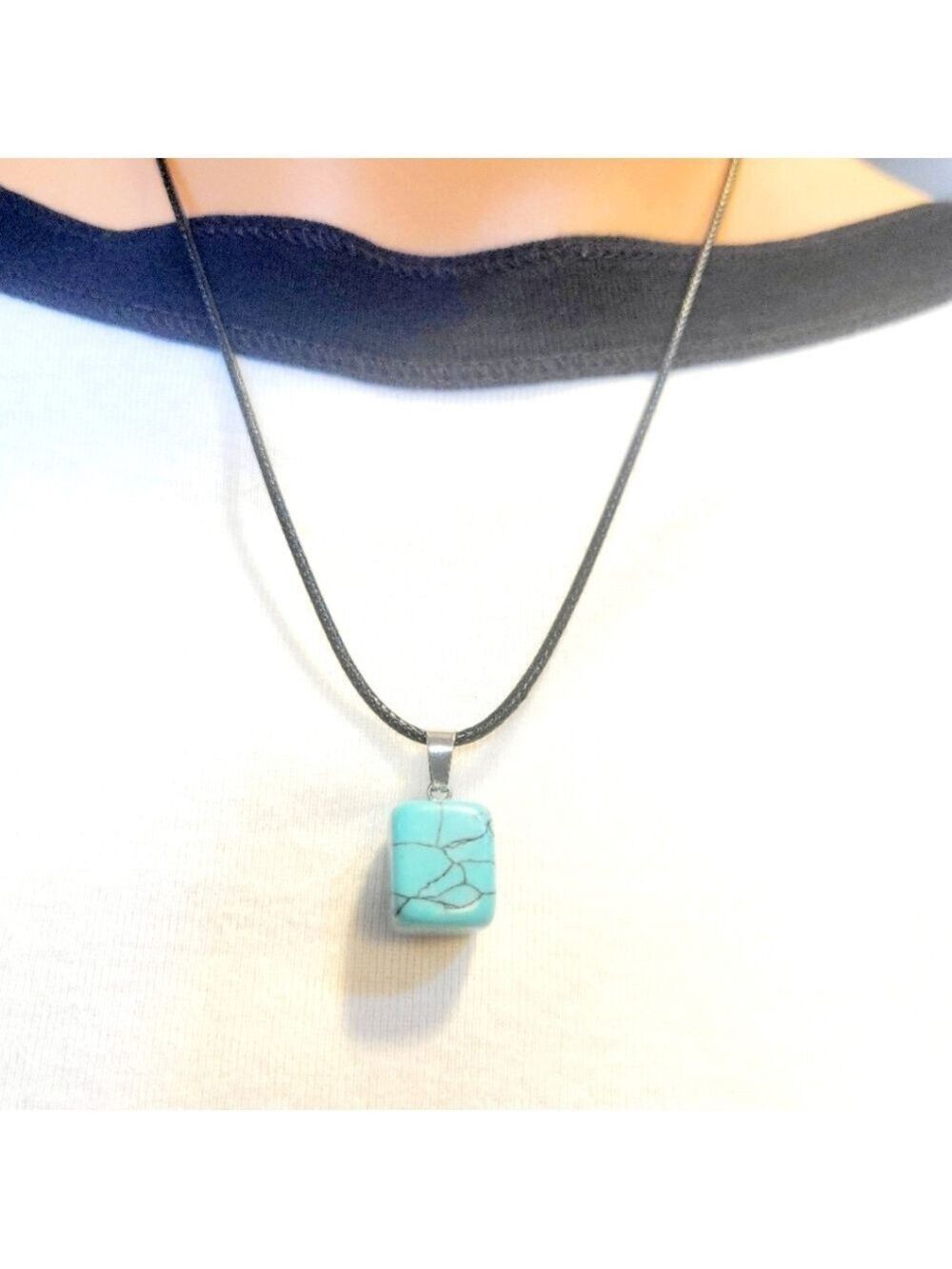 Natural Amazonite Crystal Cube Pendant Necklace